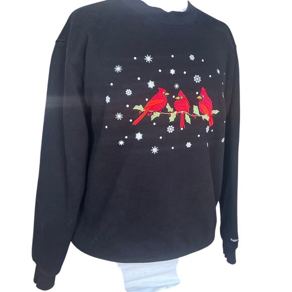 Vintage Embroidered Cardinal Christmas Snowflake Shirt Black King Universal L - Picture 2 of 7